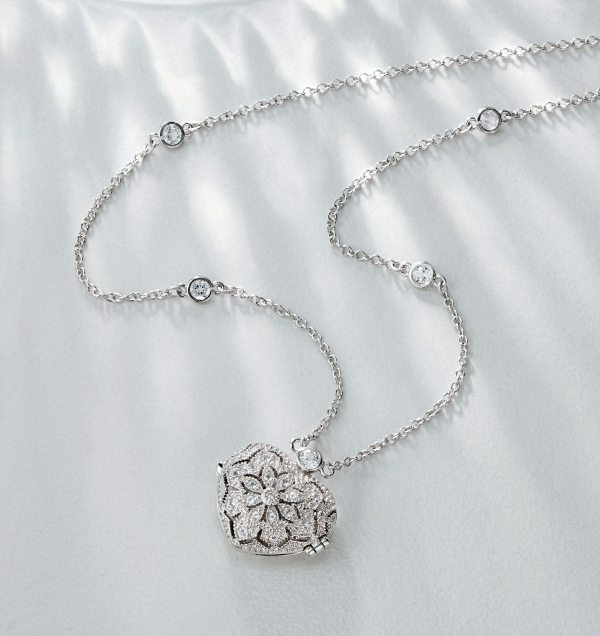 Opal October Birthstone Vintage Locket Necklace White Topaz in Silver